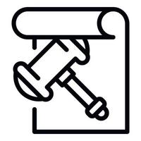 Judge hammer paper icon, outline style vector