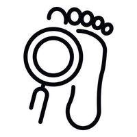 Foot print under magnifier icon, outline style vector