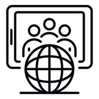Globe and tablet icon, outline style vector
