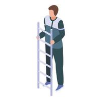 Electrician on ladder icon, isometric style vector