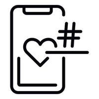 Smartphone hashtag heart icon, outline style vector