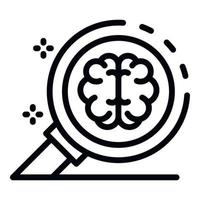 Brain under magnifier icon, outline style vector