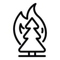 Fir tree burning in fire icon, outline style vector