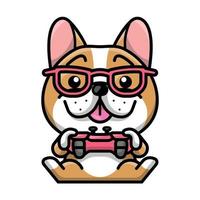 A CUTE BROWN FRENCH BULLDOG IS PLAYING VIDEO GAME vector