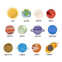 conjunto de ilustración de elementos del sistema solar vector