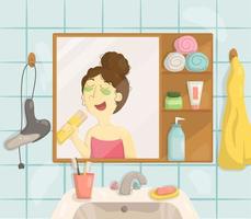 The girl sings in the bathroom after a shower. vector