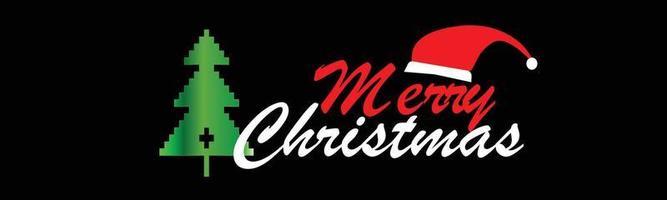 Merry Christmas horizontal web banner with Christmas Tree and Geometric Shape on Black background, Chrismas greeting banner, headers, posters, cards, website. Web banner, Vector illustration.