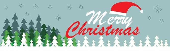 Merry Christmas horizontal web banner with Christmas Tree and snowflakes on Deep Light color background, Chrismas greeting banner, headers, posters, cards, website. Web banner, Vector illustration.