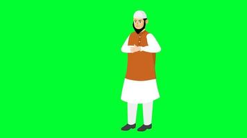 Muslim Prayer Movements on Green screen. Ruku sajdah Praying Cartoon Muslim man 4k animation. Islamic holiday Salah praying salat or namaz, Ramadan Kareem And Islamic Culture. video