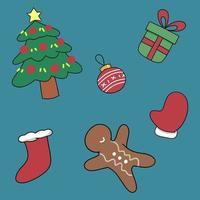 set of cute christmas flat element icons and illustrations vector