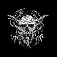 death metal illustration monster skull with horns in horror art style vector