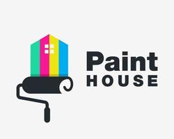 rodillo de pintura rodillo de pintura herramienta reparación renovación hogar casa pared color edificio vector logo diseño