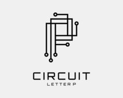 Letter P Circuit Board Technology Digital Network Electronic Connection Linear Vector Logo Design