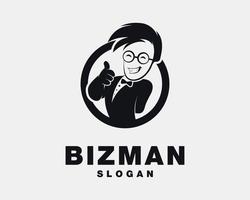 Businessman People Mascot Flat Silhouette Portrait Good Gesture Circle Badge Vector Logo Design