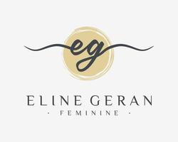 Letter EG Feminine Minimalist Modern Hand Drawn Elegant Watercolor Brush Circle Vector Logo Design