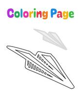 página para colorear con avión de papel para niños vector