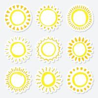 Set of doodle suns sketch, hand drawn style vector