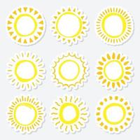 Set of doodle suns sketch, hand drawn style vector