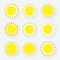 Set of doodle suns sketch, hand drawn style vector