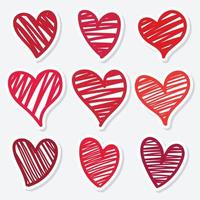 Set of red hearts sketch, valentine's day concept vector