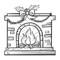 Christmas fireplace decorated with flying dashes and pine leaves vector