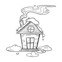 The house or hut has a chimney covered with snow. vector