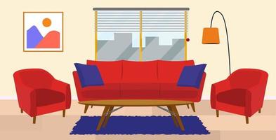 Living room with sofa and televison flat illustration vector