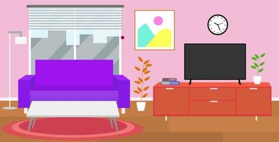 Living room with sofa and televison flat illustration vector