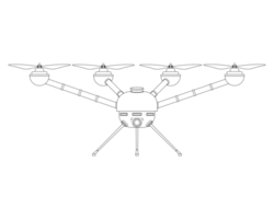 Quadcopter Coloring book. Blue Drone with camera. Colorful PNG illustration.