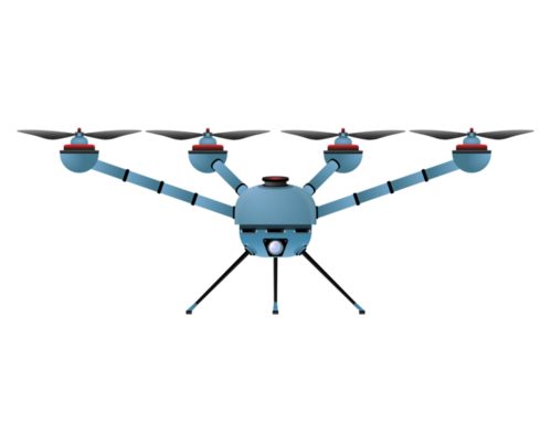 A cool blue drone with a camera, ready to fly your package over!