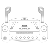 Quadcopter remote controller Coloring book. Blue Drone with camera. Colorful PNG illustration.