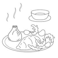 Coloring page Chinese dumplings with vegetables. Asian food Traditional. Vector illustration.