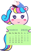 unicórnio com mês de março de calendário. png