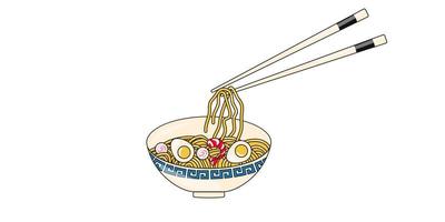 Japanese Ramen Noodles with Kamaboko Egg and Shrimp Asian Food vector