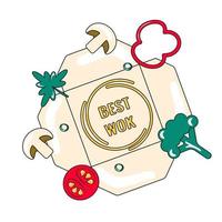 Best Wok Noodles in Box around Vegetables Logo Sticker Element Asian Food vector