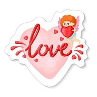 Amur mascot in a sticker. Cupid angel. Valentine's Day sticker. Vector illustration.