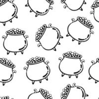 Seamless pattern with witch cauldron. Hand drawn vector illustration.