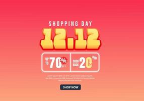 12.12 Shopping Day Sale with 3D font. December sales banner template design for social media and website. vector