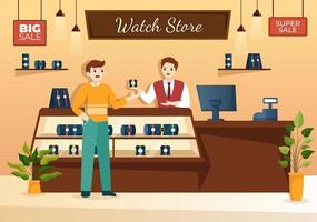 Watches Store with Various Models, Analog and Digital in Flat Cartoon Hand Drawn Templates Illustration vector