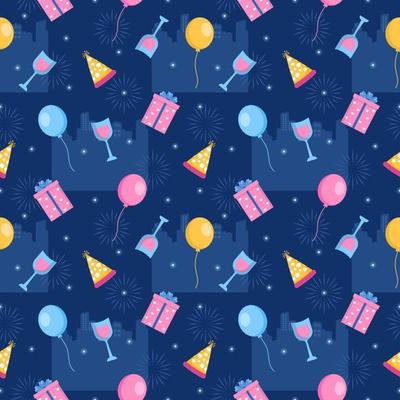 Happy New Year 2023 Seamless Pattern Design with Decoration in Template Hand Drawn Cartoon Flat Illustration