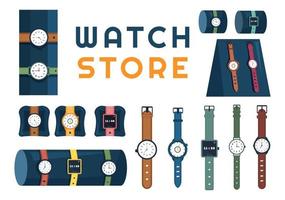 Watches Store with Various Models, Analog and Digital in Flat Cartoon Hand Drawn Templates Illustration vector