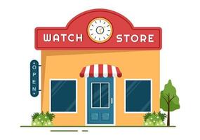 Watches Store Building Where You Buy Watch of Various Models, Analog and Digital in Flat Cartoon Hand Drawn Templates Illustration vector