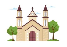 Lutheran Church with Cathedral Temple Building and Christian Religion Place Architecture in Flat Cartoon Hand Drawn Template Illustration vector
