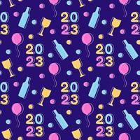 Happy New Year 2023 Seamless Pattern Design with Decoration in Template Hand Drawn Cartoon Flat Illustration vector