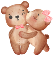 cute two teddy bears Valentine character cartoon watercolour png