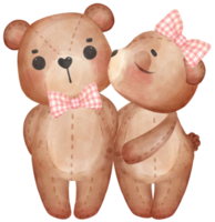 cute two teddy bears Valentine character cartoon watercolour png