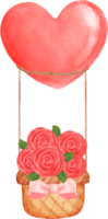 joli ballon coeur d'amour saint valentin avec dessin animé aquarelle panier en bois png