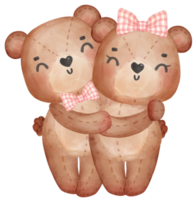 cute two teddy bears Valentine character cartoon watercolour png