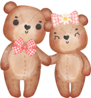 cute two teddy bears Valentine character cartoon watercolour png