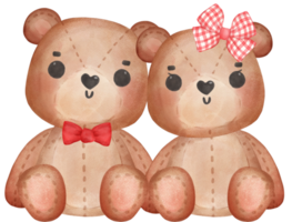 cute two teddy bears Valentine character cartoon watercolour png